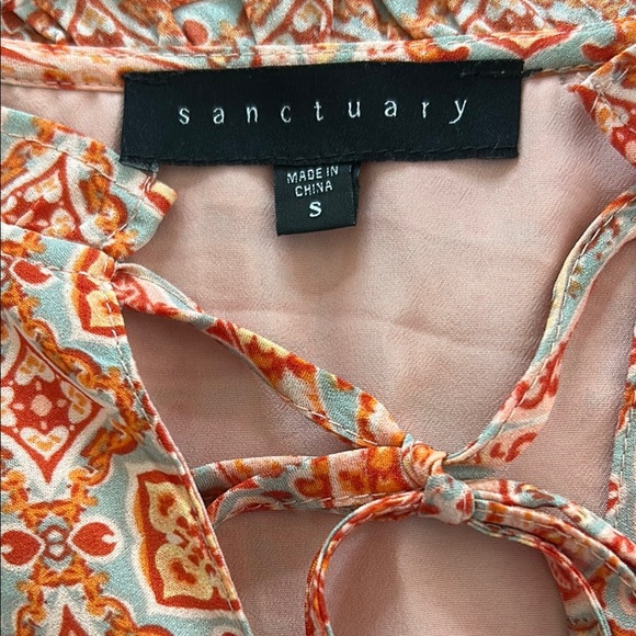 Sanctuary Coral/Grey Print Oversized Tiered Ruffled Sundress Sz S - Picture 10 of 16